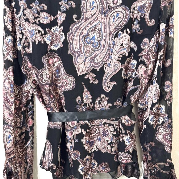Vtg Y2K Silk Beaded Paisley Wrap Top Jacket Floral Tie Belt Whimsigoth Witchy - Picture 6 of 15